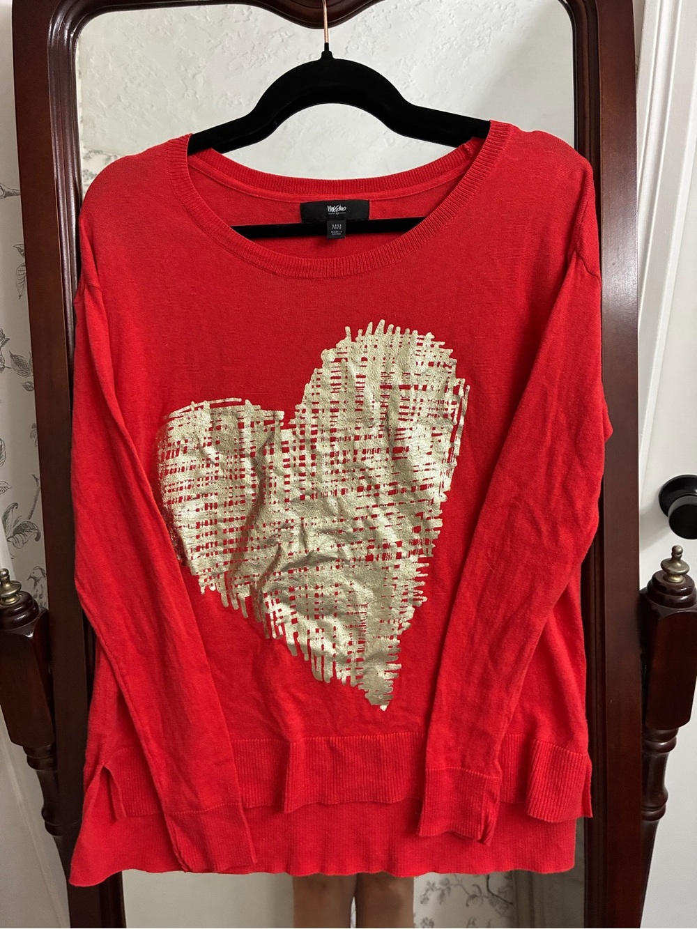 Mossimo Supply Co. Red Crewneck Sweater with Gold Heart